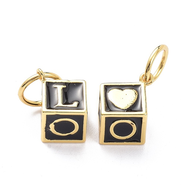 

PandaHall Brass Enamel Pendants, with Jump Ring, Long-Lasting Plated, Cube with Word LOVE, Real 18K Gold Plated, Black, 18x13x10mm, Jump...