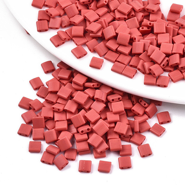 

PandaHall 2-Hole Glass Seed Beads, Opaque Frosted Colours, Rectangle, Indian Red, 5x4.5~5.5x2~2.5mm, Hole: 0.5~0.8mm, about 1180pcs/bag...