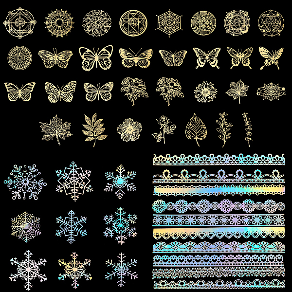 

PandaHall Globleland 5 Bags 5 Style Waterproof Hot Stamping PET Mixed Pattern Stickers, for DIY Diary, Photo Frame, Mixed Patterns...