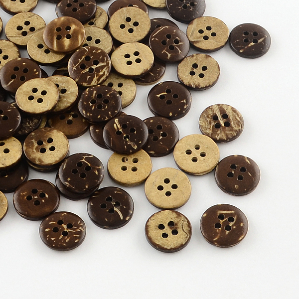 

PandaHall 4-Hole Coconut Buttons, Flat Round Sewing Buttons, Coconut Brown, 12.5x2mm, Hole: 1.5mm Coconut Flat Round Brown