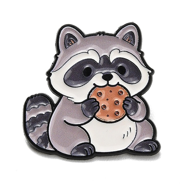クッキーを食べるかわいいアライグマのエナメルピン