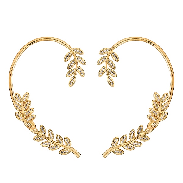 

PandaHall Clear Cubic Zirconia Leaf Wrapped Stud Earrings, Brass Half Hoop Earrings for Women, Golden, 50x39.5x8.5mm, Pin: 1mm Cubic...