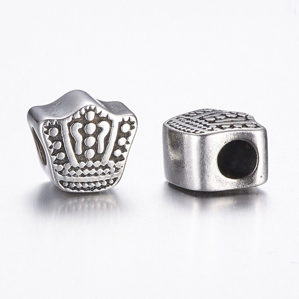 

PandaHall 304 Stainless Steel European Beads, Crown, Large Hole Beads, Antique Silver, 11x12x8mm, Hole: 4.5mm 304 Stainless Steel Crown