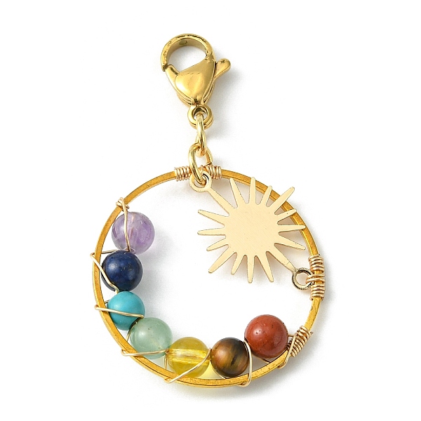

PandaHall Wire Wrapped Chakra Mixed Gemstone Pendant Decorations, with Sun Brass Link and 304 Stainless Steel Lobster Claw Clasps, Golden...