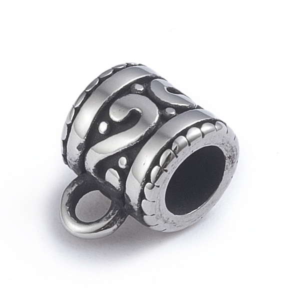 

PandaHall Retro 304 Stainless Steel Tube Bails, Loop Bails, Bail Beads, Column, Antique Silver, 9.5x7x6.5mm, Hole: 2mm, Inner Diameter: 4mm...