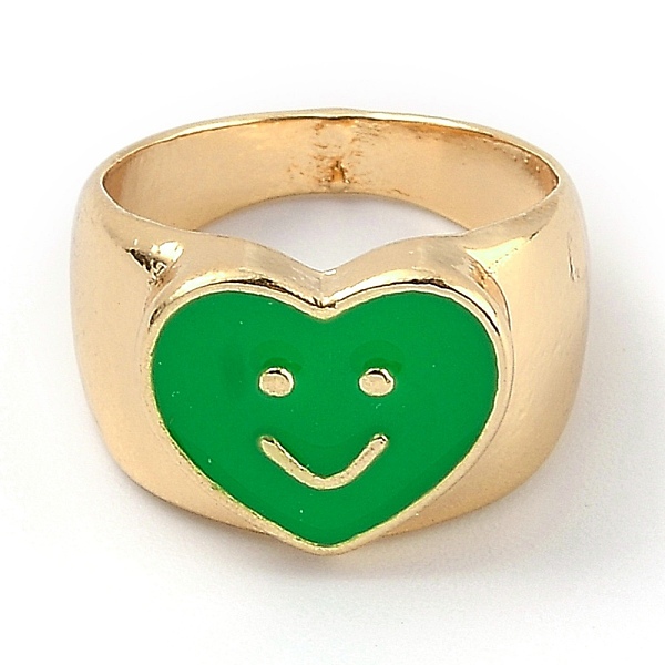 

PandaHall Alloy Enamel Finger Rings, Heart with Smiling Face, Light Gold, Green, US Size 6(16.5mm) Alloy Green