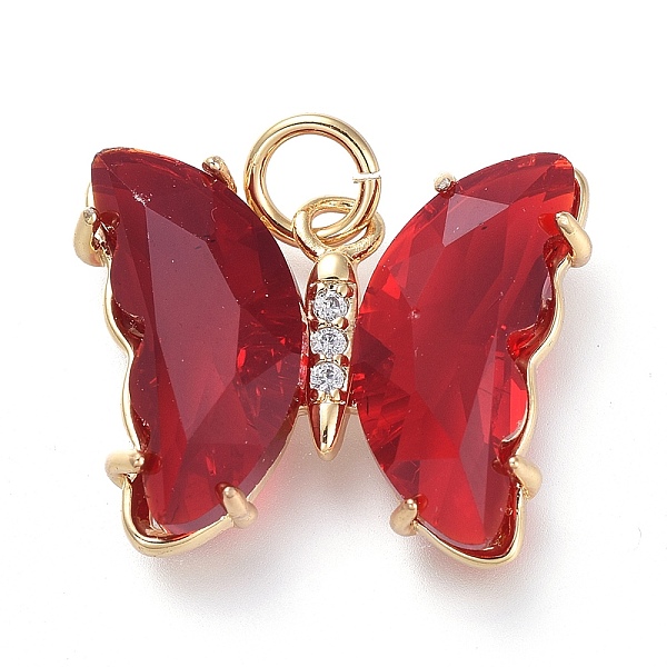 

PandaHall Brass Micro Pave Clear Cubic Zirconia Pendant, with Glass, Butterfly, Golden, Red, 18mm Brass+Glass Butterfly Red