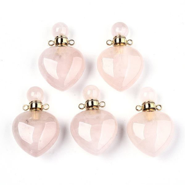 

PandaHall Natural Rose Quartz Pendants, Openable Perfume Bottle, with Golden Tone Brass Findings, Heart, 33~34.5x22.5x12.5~13.5mm, Hole...