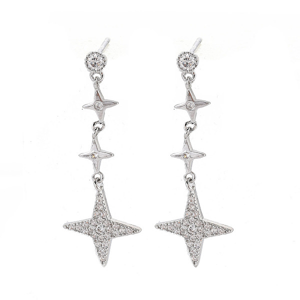 

PandaHall Star Long Dangle Stud Earrings, Long Drop Clear Cubic Zirconia Earrings for Women, Nickel Free, Real Platinum Plated, 24x12mm, Pin...