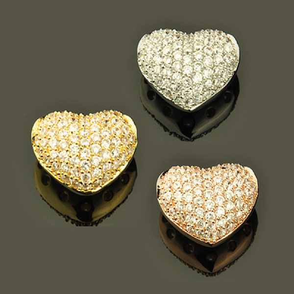 

PandaHall Brass Cubic Zirconia Pendants, Heart, Mixed Color, 14x12x9mm, Hole: 3x2mm Brass+Cubic Zirconia Heart Clear
