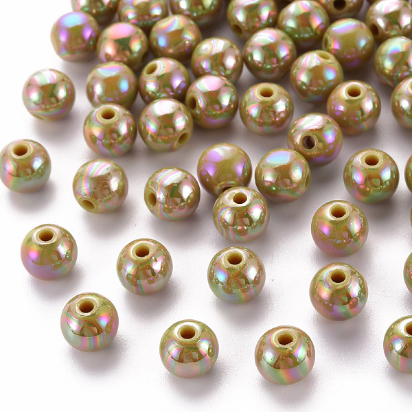 

PandaHall Opaque Acrylic Beads, AB Color Plated, Round, Dark Goldenrod, 8x7mm, Hole: 2mm, about 1745pcs/500g Acrylic Round