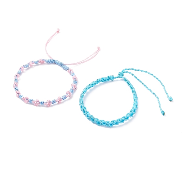 

PandaHall 2Pcs 2 Colors Peach Blossom Braided Cord Bracelet, Friendship Lucky Adjustable Bracelet for Women, Light Sky Blue, Inner Diameter...