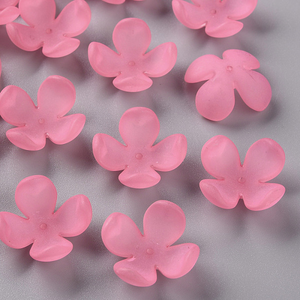 

PandaHall Frosted Acrylic Bead Caps, 4-Petal, Flower, Hot Pink, 27x27x11mm, Hole: 1.8mm, about 276pcs/500g Acrylic