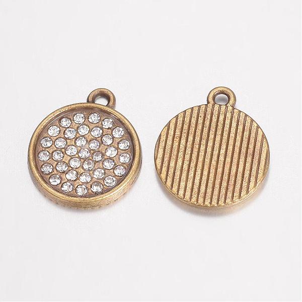 

PandaHall Alloy Grade A Rhinestone Pendants, Flat Round, Antique Bronze, 20x17x2mm, Hole: 2mm Alloy+Rhinestone Flat Round Clear