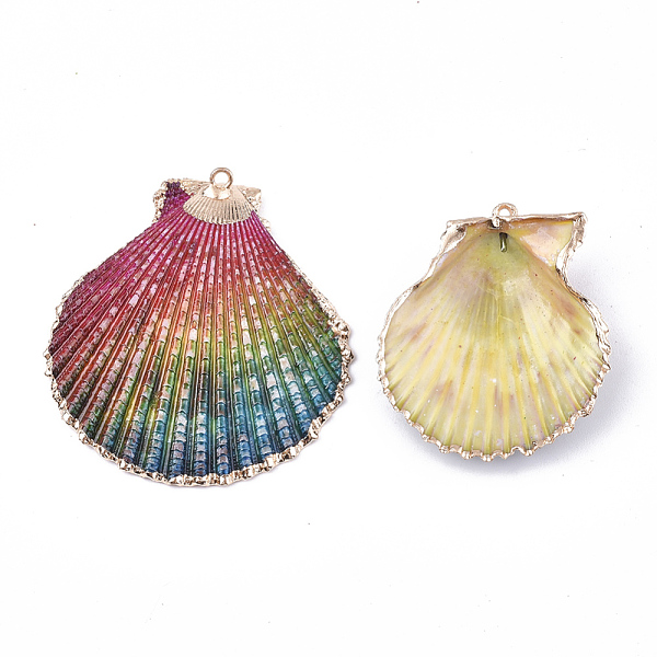 

PandaHall Spray Paint & Electroplate Sea Shell Pendants, with Iron Findings, Light Gold, Colorful, 40~61x36~54x3~10mm, Hole: 2mm Other Sea...