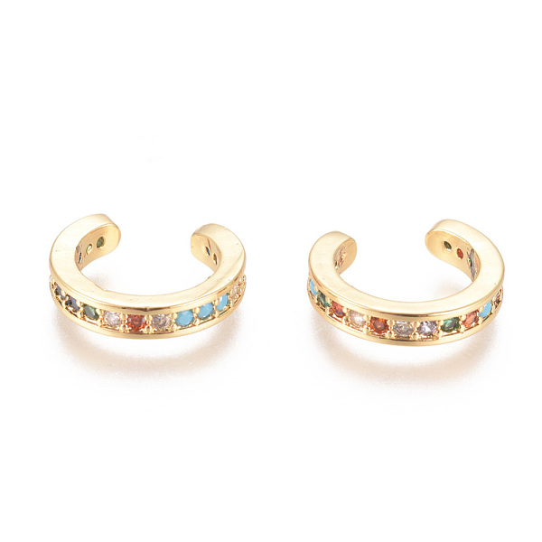 

PandaHall Golden Plated Brass Micro Pave Cubic Zirconia Cuff Earrings, Long-Lasting Plated, Colorful, 14x13x2.5mm Cubic Zirconia