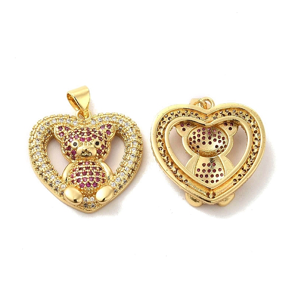 

PandaHall Brass Micro Pave Cubic Zirconia Pendants, Heart with Bear Charms, Golden, Camellia, 22x22.5x5.5mm, Hole: 5x3.5mm Brass+Cubic..., Pink