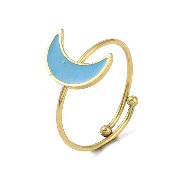 

PandaHall Moon 304 Stainless Steel Enamel Ring, 316 Surgical Stainless Steel Open Cuff Ring for Women, Real 18K Gold Plated, Adjustable 304...