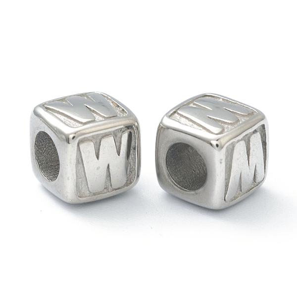 

PandaHall 304 Stainless Steel European Beads, Large Hole Beads, Horizontal Hole, Cube with Letter, Stainless Steel Color, Letter.W, 8x8x8mm...