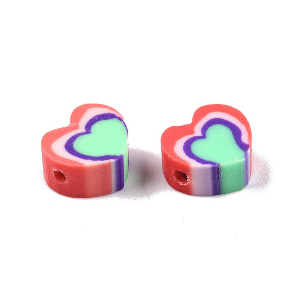 PandaHall Handmade Polymer Clay Beads, Heart, Aquamarine, 9~9.5x10~11x4~5mm, Hole: 1.5~1.8mm Polymer Clay Heart Green