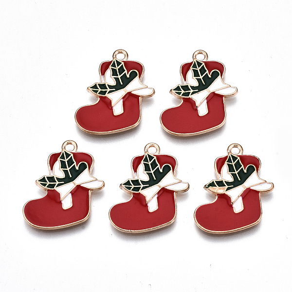 

PandaHall Alloy Enamel Pendants, Cadmium Free & Lead Free, Christmas Sock, Light Gold, Red, 23.5x20x2mm, Hole: 1.6mm Alloy+Enamel Christmas...