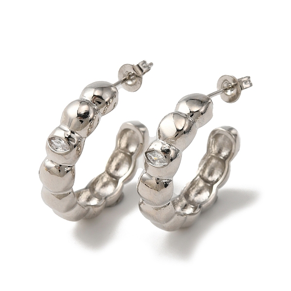 

PandaHall Brass Round Stud Earrings, Half Hoop Earrings for Woman, Platinum, 23.5x5.5mm, Pin: 0.8mm Brass Round