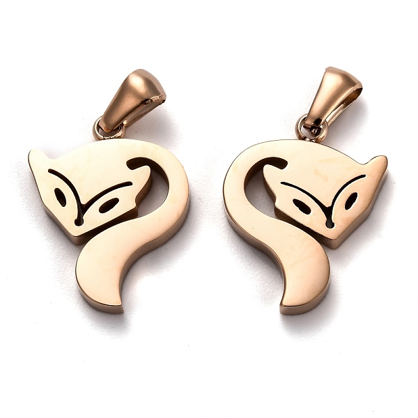 

PandaHall Ion Plating(IP) Manual Polishing 304 Stainless Steel Pendants, Fox, Rose Gold, 21.5x17x3mm, Hole: 6x2.5mm 304 Stainless Steel Fox