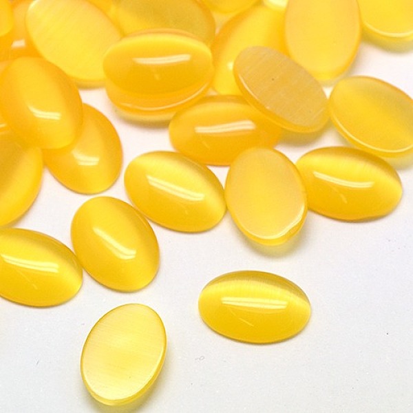 

PandaHall Cat Eye Cabochons, Oval, Gold, 10x8x2.5mm Glass Oval Gold