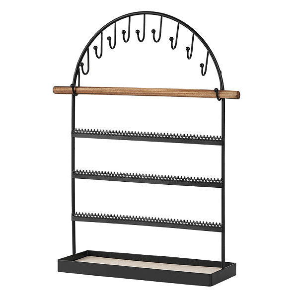 

PandaHall Arch Shaped Iron Jewelry Storage Rack with Wood Mat, Jewelry Organizer Holder Jewelry Tower with Tray, for Bracelet, Necklace..., Black