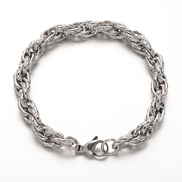 

PandaHall 304 Stainless Steel Rope Chains Bracelets, with Lobster Claw Clasps, Stainless Steel, 8-1/4 inch(210mm) 304 Stainless Steel
