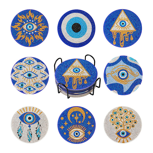 

PandaHall DIY Evil Eye Pattern Coaster Diamond Painting Kits, Including Cork, Coaster Holder, Resin Rhinestones Bag, Diamond Sticky Pen...