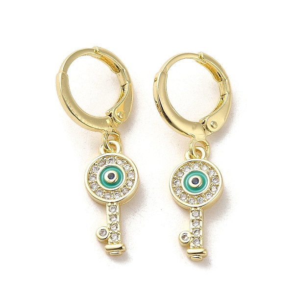 

PandaHall Key with Evil Eye Real 18K Gold Plated Brass Dangle Leverback Earrings, with Enamel and Cubic Zirconia, Dark Turquoise, 29.5x7mm..., Multicolor