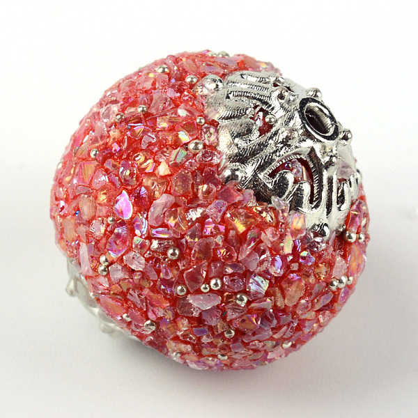 

PandaHall Handmade Indonesia Beads, Round, with Gemstone and Alloy Findings, Platinum, Crimson, 19~20x18.5~20mm, Hole: 1.8mm Polymer Clay..., Pink