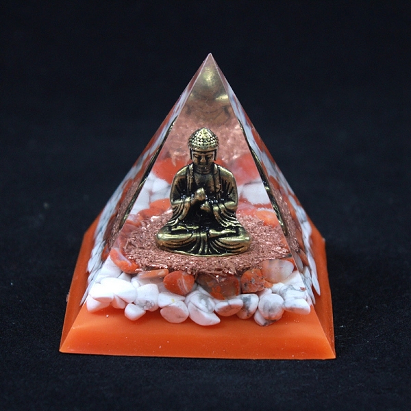

PandaHall Orgonite Pyramid Resin Energy Generators, Reiki Natural Howlite Chip & Metal Buddha Inside for Home Office Desk Decoration, 60mm...