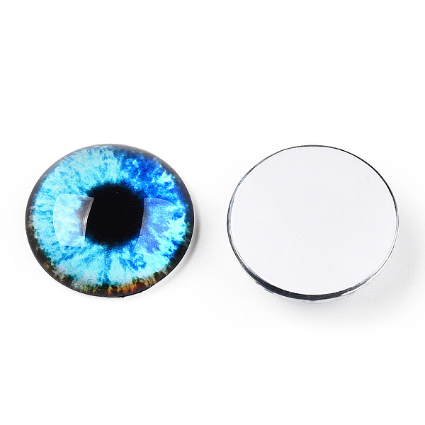

PandaHall Glass Cabochons, Half Round with Eye, Sky Blue, 20x6.5mm Glass Half Round