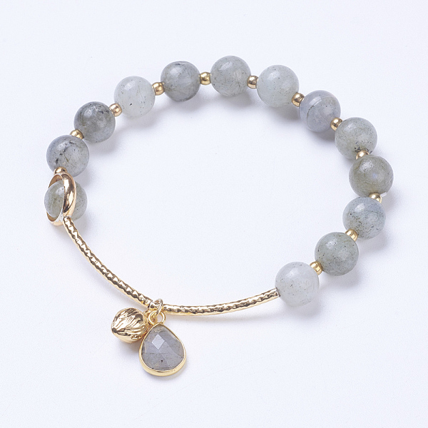 

PandaHall Natural Larvikite Charm Stretch Bracelets, with Brass Findings, Teardrop and Fruit, Golden, 2 inch(5cm) Larvikite