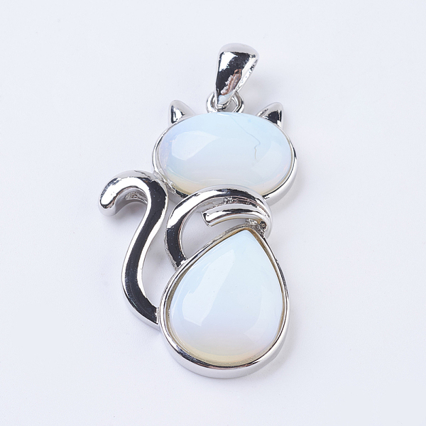 

PandaHall Opalite Kitten Pendants, with Brass Findings, Cat Silhouette Shape, Platinum, 45x27x8mm, Hole: 5x7mm Opalite Cat Shape