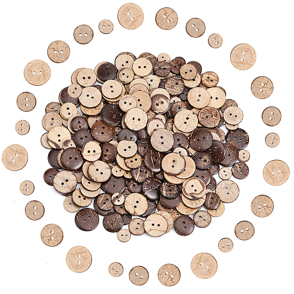 CHGCRAFT 240Pcs 4 Styles 2-Hole Flat Round Coconut Buttons