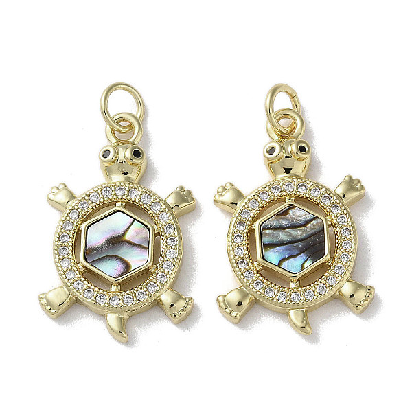 

PandaHall Brass Micro Pave Cubic Zirconia Pendants, Natural Paua Shell Tortoise Charms with Jump Ring, Real 18K Gold Plated, 23x15x3mm, Hole..., Clear
