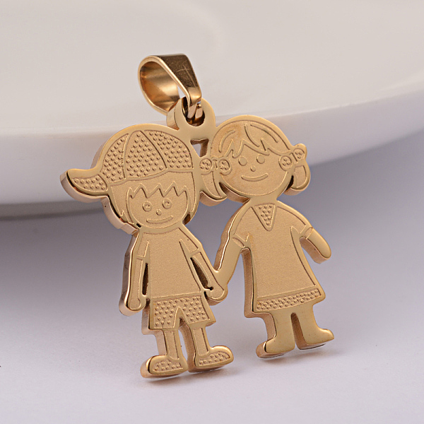 

PandaHall Ion Plating(IP) 304 Stainless Steel Pendants, Lover, Golden, 23x22x2mm, Hole: 6x4mm 304 Stainless Steel Human