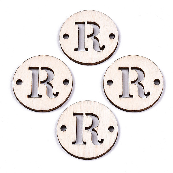 

PandaHall Unfinished Natural Poplar Wood Links Connectors, Laser Cut, Flat Round with Word, Letter.R, 29.5x2.5mm, Hole: 2.5mm Wood Letter R