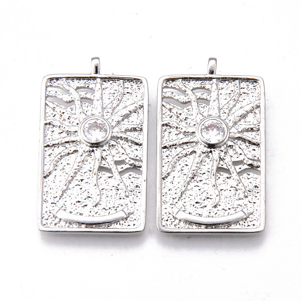 

PandaHall Brass Micro Pave Clear Cubic Zirconia Pendants, Nickel Free, Rectangle with Sun, Platinum, 30x18x3mm, Hole: 1.2mm Brass+Cubic...