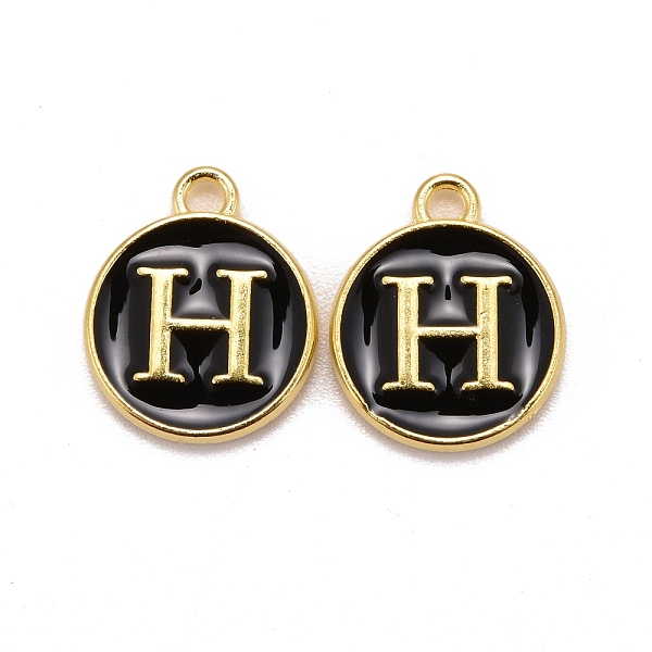 

PandaHall Golden Plated Alloy Charms, Cadmium Free & Lead Free, with Enamel, Enamelled Sequins, Flat Round with Letter, Black, Letter.H...