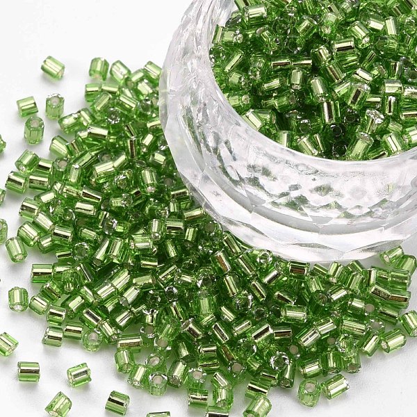 

PandaHall 8/0 Glass Bugle Beads, Silver Lined, Lime Green, 2.5~3x2.5mm, Hole: 1mm, about 15000pcs/pound Glass
