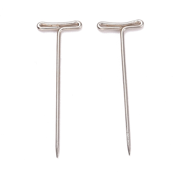 PandaHall Nickel Plated Steel T Pins for Blocking Knitting, Modelling, Wig Making and Crafts, Stainless Steel Color, 32x11x1mm, Hole...