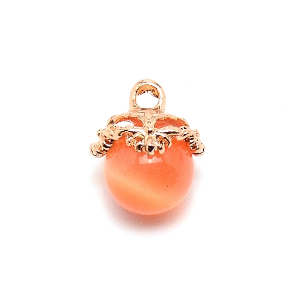 

PandaHall Cat Eye Glass Charms, with Brass Finding, Round, Light Salmon, 14~15x12~13mm, Hole: 2mm Brass+Cat Eye Round