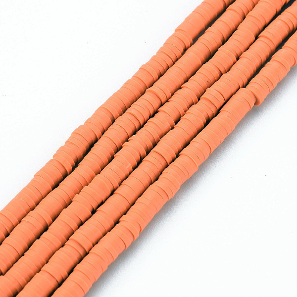 

PandaHall Handmade Polymer Clay Bead Strands, Heishi Beads, Disc/Flat Round, Coral, 4x0.5~1mm, Hole: 1.5mm, about 320~447pcs/strand..., Red