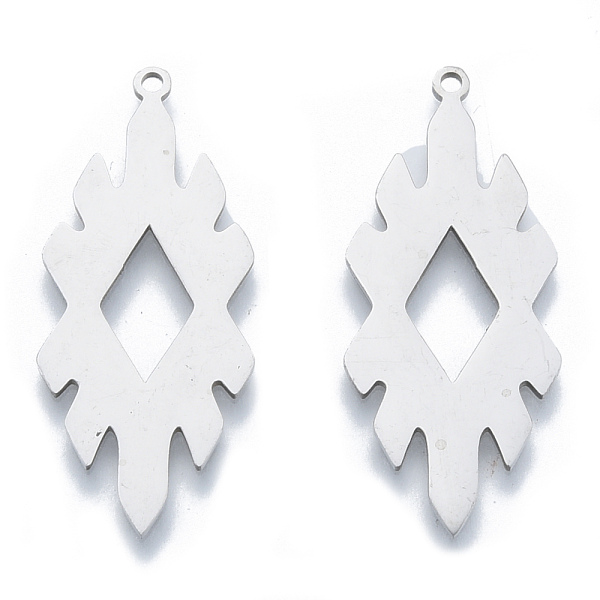 

PandaHall 201 Stainless Steel Pendants, Rhumbus Charm, Stainless Steel Color, 37.5x16x1mm, Hole: 1.5mm 201 Stainless Steel Rhombus