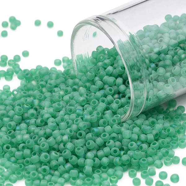 

PandaHall TOHO Round Seed Beads, Japanese Seed Beads, (164BF) Transparent AB Frost Dark Peridot, 11/0, 2.2mm, Hole: 0.8mm, about..., Green