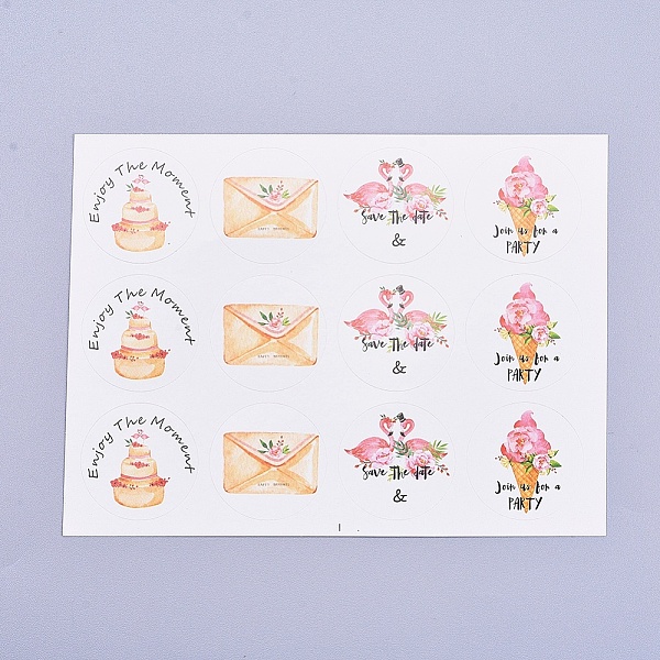 PandaHall DIY Sealing Stickers, Label Paster Picture Stickers, for Gift Packaging, Flat Round, Cake & Envelope & Swan & Ice Cream Pattern...